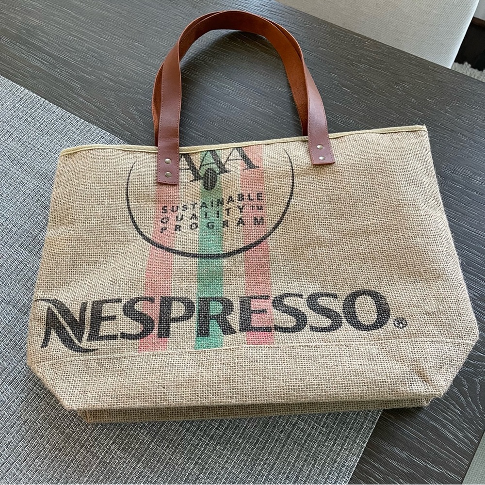 Nespresso Sustainable Bag Jute Tan Tote 10" Drop Gem
